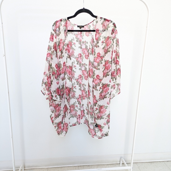 Aakaa Tops - Pink and Green Floral Cardigan
